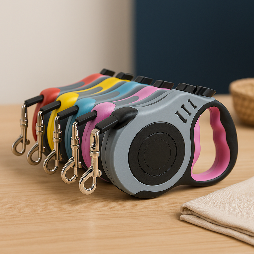 Retractable Nylon Dog Leash on wooden table
